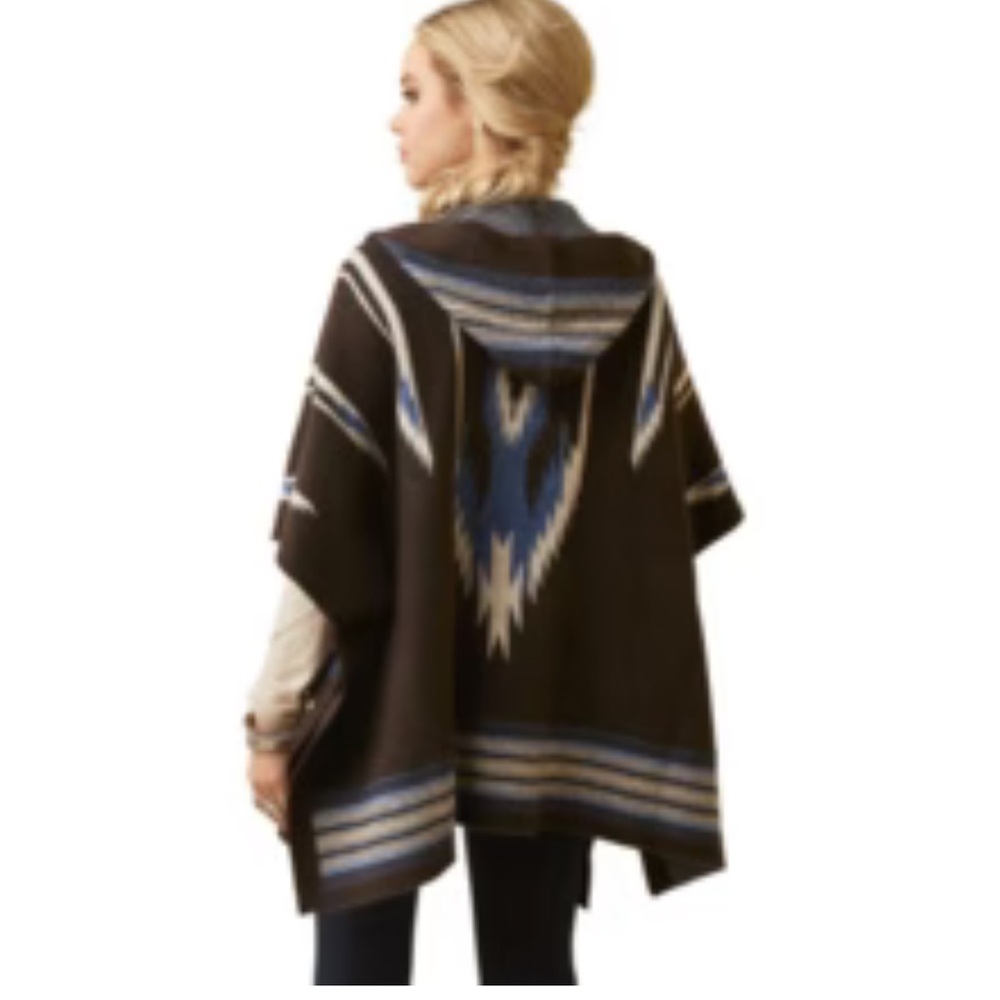 Ariat Chimayo Western Aztec Hooded Sweater Poncho L-XL Wool Blend - Picture 3 of 16